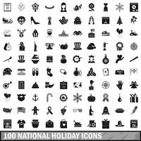 100 iconos de vacaciones nacionales, estilo simple vector