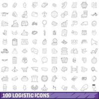 100 logistic icons set, outline style vector