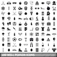 100 well person icons set, simple style vector