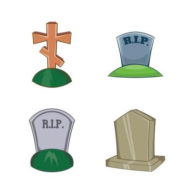 Grave icon set, cartoon style