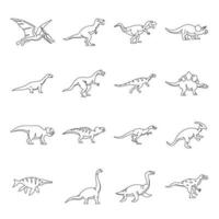 conjunto de iconos de dinosaurios, estilo de esquema vector