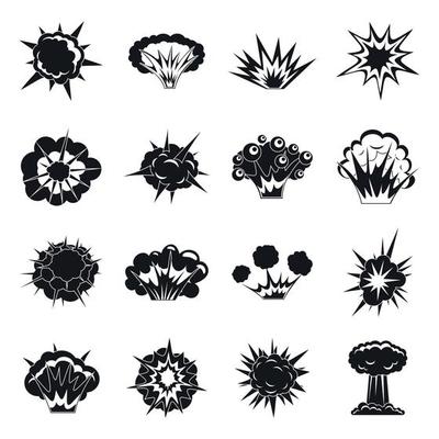 Explosion icons set, simple style