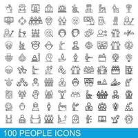 100 people icons set, outline style vector