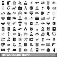 100 assistant icons set, simple style vector