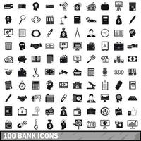 100 bank icons set, simple style vector