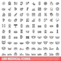 100 medical icons set, outline style vector