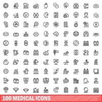 100 medical icons set, outline style vector