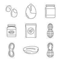 Peanut nuts butter jar icons set, outline style vector