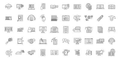 Conjunto de iconos de formación e-learning, estilo de contorno vector