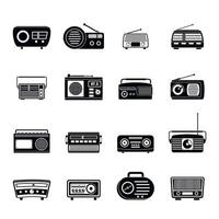 Radio music old device icons set, simple style vector