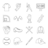 conjunto de iconos de béisbol, estilo simple vector