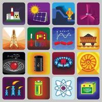 Energy sources items icons set, flat style