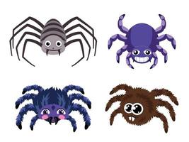 Spider icons set, cartoon style vector