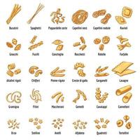 Macaroni icons set, cartoon style vector