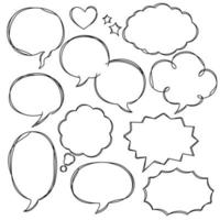 Set of empty comic bubbles with sketch effect vector