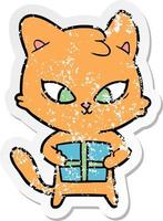 distressed sticker of a cute cartoon cat vector