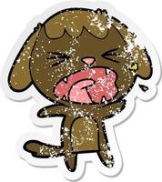 distressed sticker of a cute cartoon dog barking vector