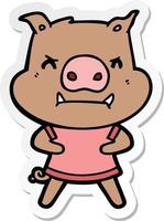 sticker of a angry cartoon pig vector