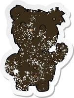 retro distressed sticker of a cartoon black bear vector