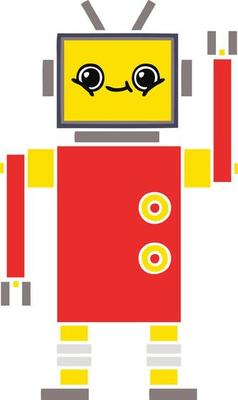 flat color retro cartoon robot