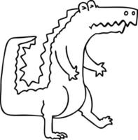 quirky line drawing cartoon crocodile vector