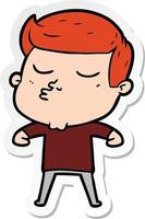 sticker of a cartoon model guy pouting vector