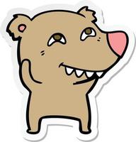 sticker of a cartoon bear showing teeth vector