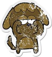 distressed sticker of a cartoon tired dog vector