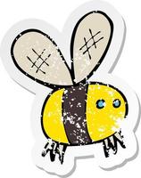 retro distressed sticker of a cartoon bee vector