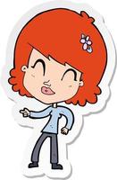 sticker of a cartoon happy woman pointing vector