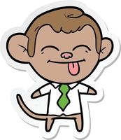 pegatina de un divertido mono de dibujos animados con camisa y corbata vector