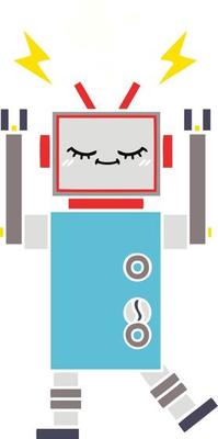 flat color retro cartoon dancing robot