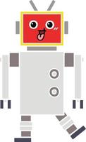 flat color retro cartoon happy robot vector