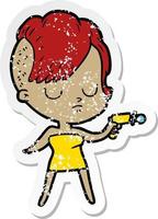 distressed sticker of a cartoon woman vector