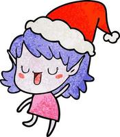 textured cartoon of a elf girl wearing santa hat vector