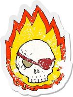 retro distressed sticker of a cartoon burning skull vector