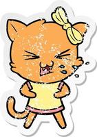 distressed sticker of a cartoon cat vector