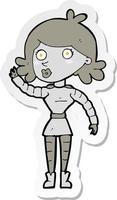 sticker of a cartoon robot woman waving vector