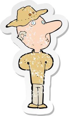 retro distressed sticker of a cartoon man in hat
