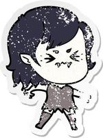 distressed sticker of a annoyed cartoon vampire girl vector