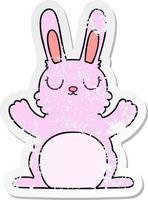 distressed sticker of a quirky hand drawn cartoon rabbit vector