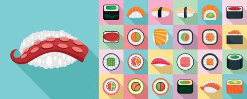 Sushi roll icon set, flat style vector