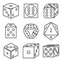 Play dice icons set, outline style vector