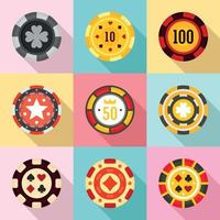 Casino chips icons set, flat style vector