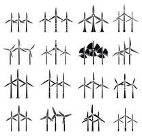 Eco wind turbine icons set, simple style vector