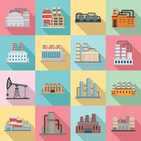 Refinery plant icons set, flat style vector