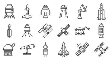 Planet space research technology icons set, outline style vector