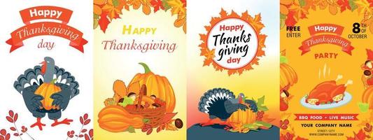 Happy Thanksgiving day banner set, cartoon style vector
