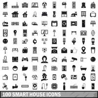 100 smart house icons set in simple style