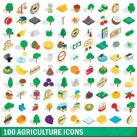 100 iconos de agricultura, estilo isométrico 3d vector